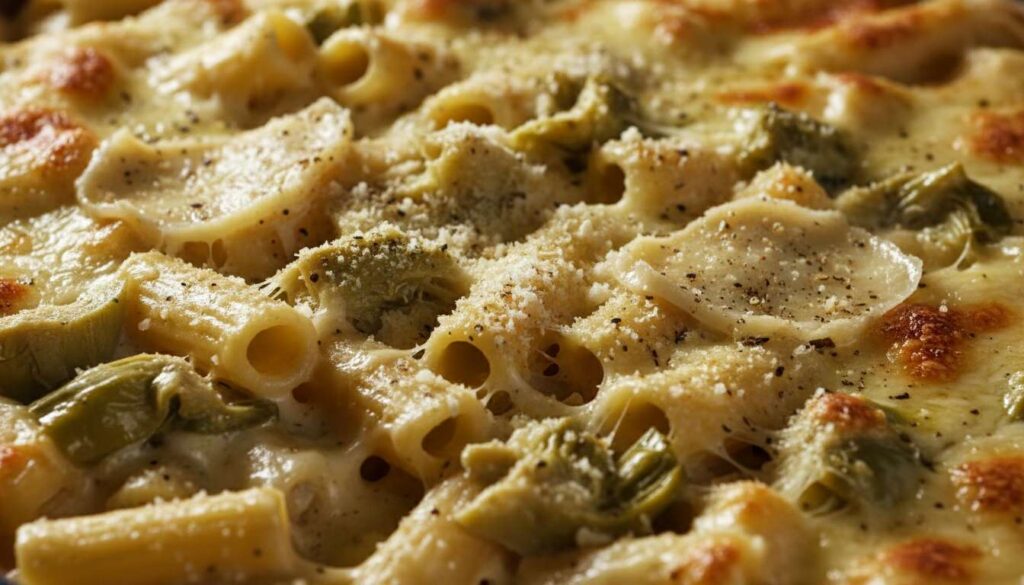 Pasta al forno bianca con carciofi e scamorza, il primo piatto filante per Pasquetta