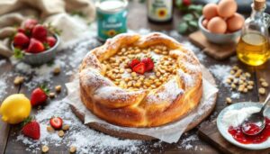 Torta della nonna alle fragole, soffice e pronta in 35 minuti senza bilancia