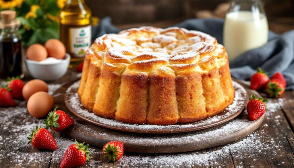 Ciambellone alle fragole fresche, alto e soffice senza mixer planetario